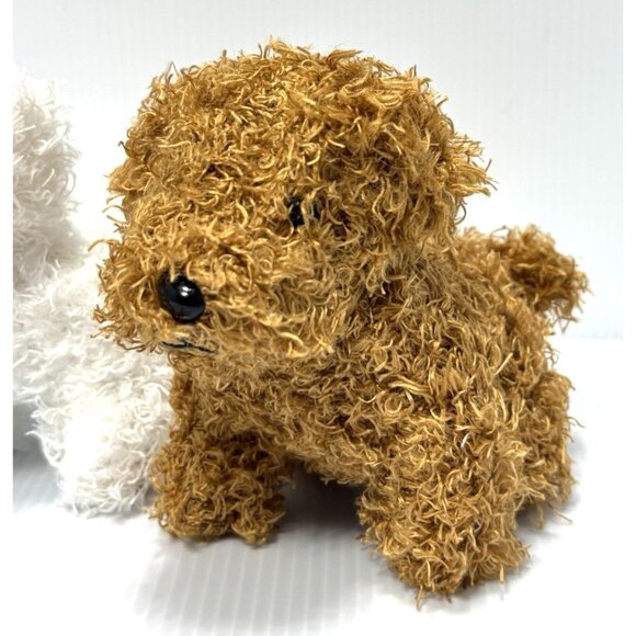 Small Plush Puppy Dog Stuffed Animals 2pc Set White Brown Mini Soft Toys - Picture 2 of 8